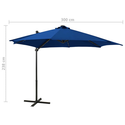 vidaXL Zweefparasol met paal en LED-verlichting 300 cm azuurblauw