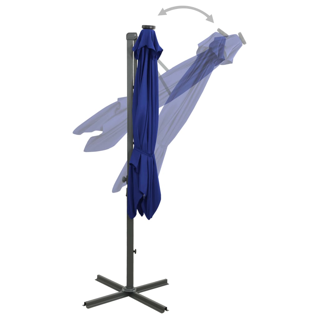 vidaXL Zweefparasol met paal en LED-verlichting 300 cm azuurblauw