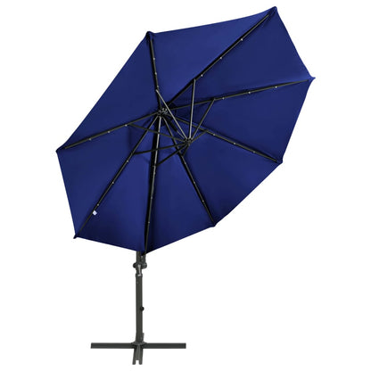 vidaXL Zweefparasol met paal en LED-verlichting 300 cm azuurblauw