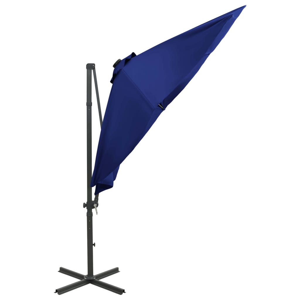 vidaXL Zweefparasol met paal en LED-verlichting 300 cm azuurblauw