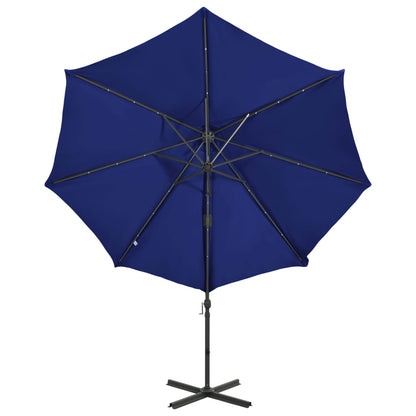 vidaXL Zweefparasol met paal en LED-verlichting 300 cm azuurblauw