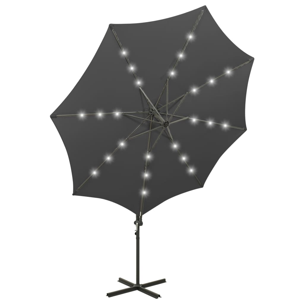 vidaXL Zweefparasol met paal en LED-verlichting 300 cm antracietkleur