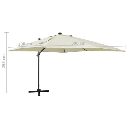 vidaXL Zweefparasol met paal en LED-verlichting 300 cm zandkleurig