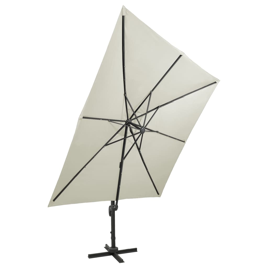 vidaXL Zweefparasol met paal en LED-verlichting 300 cm zandkleurig