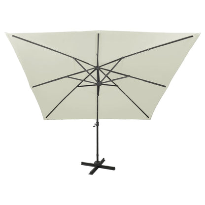 vidaXL Zweefparasol met paal en LED-verlichting 300 cm zandkleurig