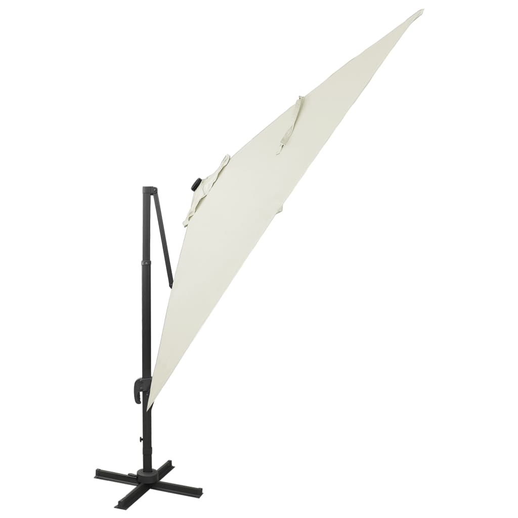 vidaXL Zweefparasol met paal en LED-verlichting 300 cm zandkleurig