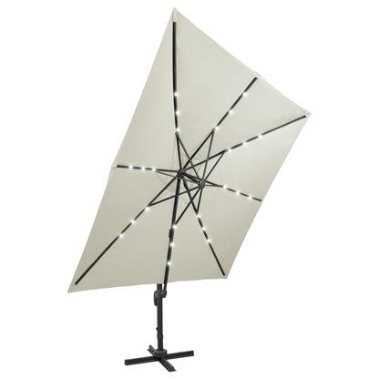 vidaXL Zweefparasol met paal en LED-verlichting 300 cm zandkleurig