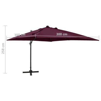 vidaXL Zweefparasol met paal en LED-verlichting 300 cm bordeauxrood