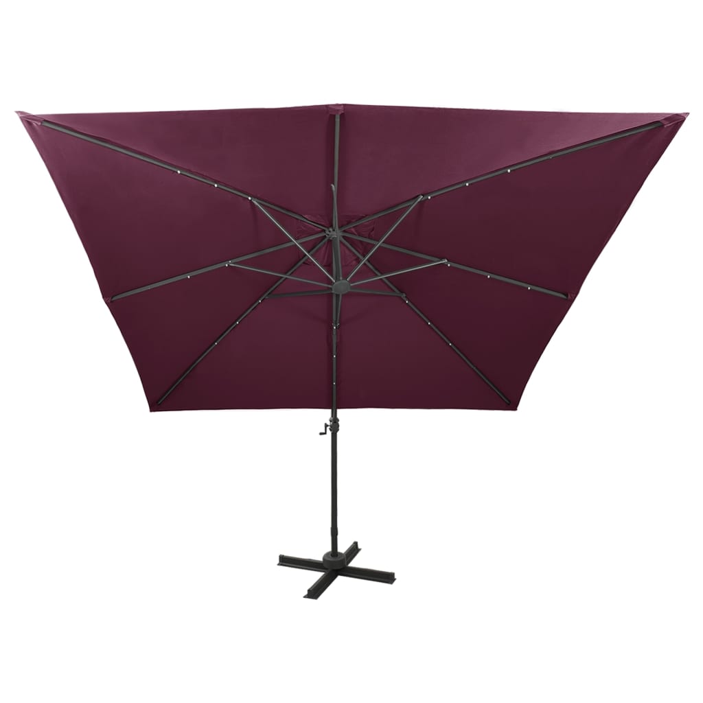 vidaXL Zweefparasol met paal en LED-verlichting 300 cm bordeauxrood