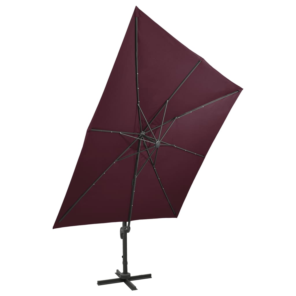 vidaXL Zweefparasol met paal en LED-verlichting 300 cm bordeauxrood