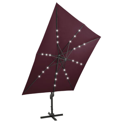 vidaXL Zweefparasol met paal en LED-verlichting 300 cm bordeauxrood