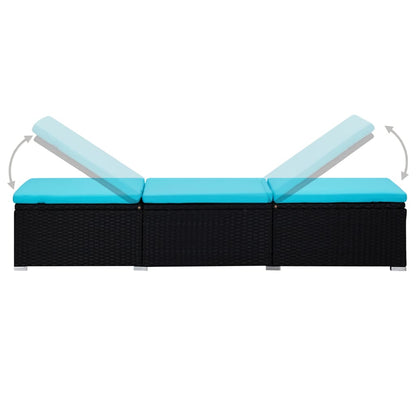 vidaXL 3-delige Ligbeddenset met theetafel poly rattan zwart