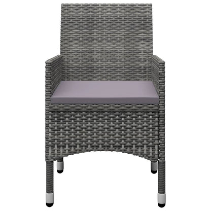 vidaXL 3-delige Bistroset poly rattan en gehard glas grijs