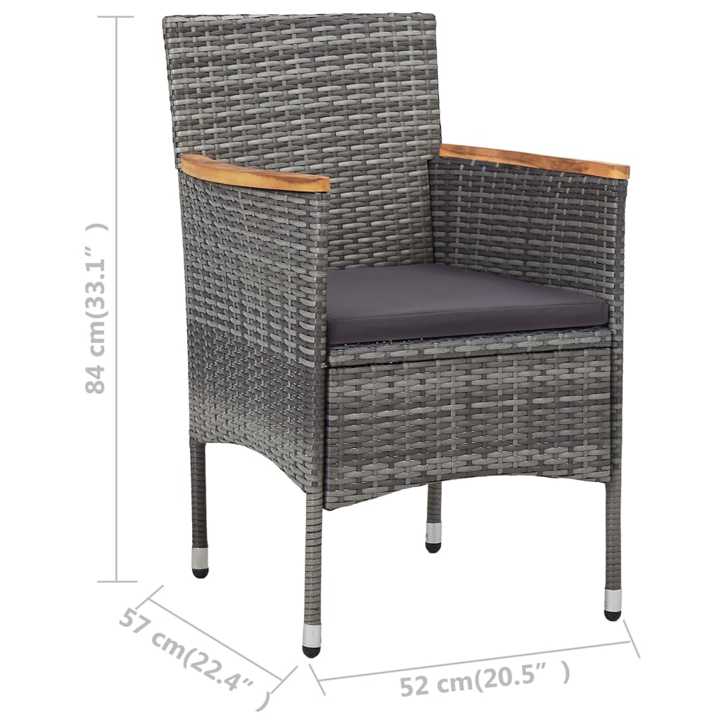 vidaXL 3-delige Bistroset poly rattan en gehard glas grijs