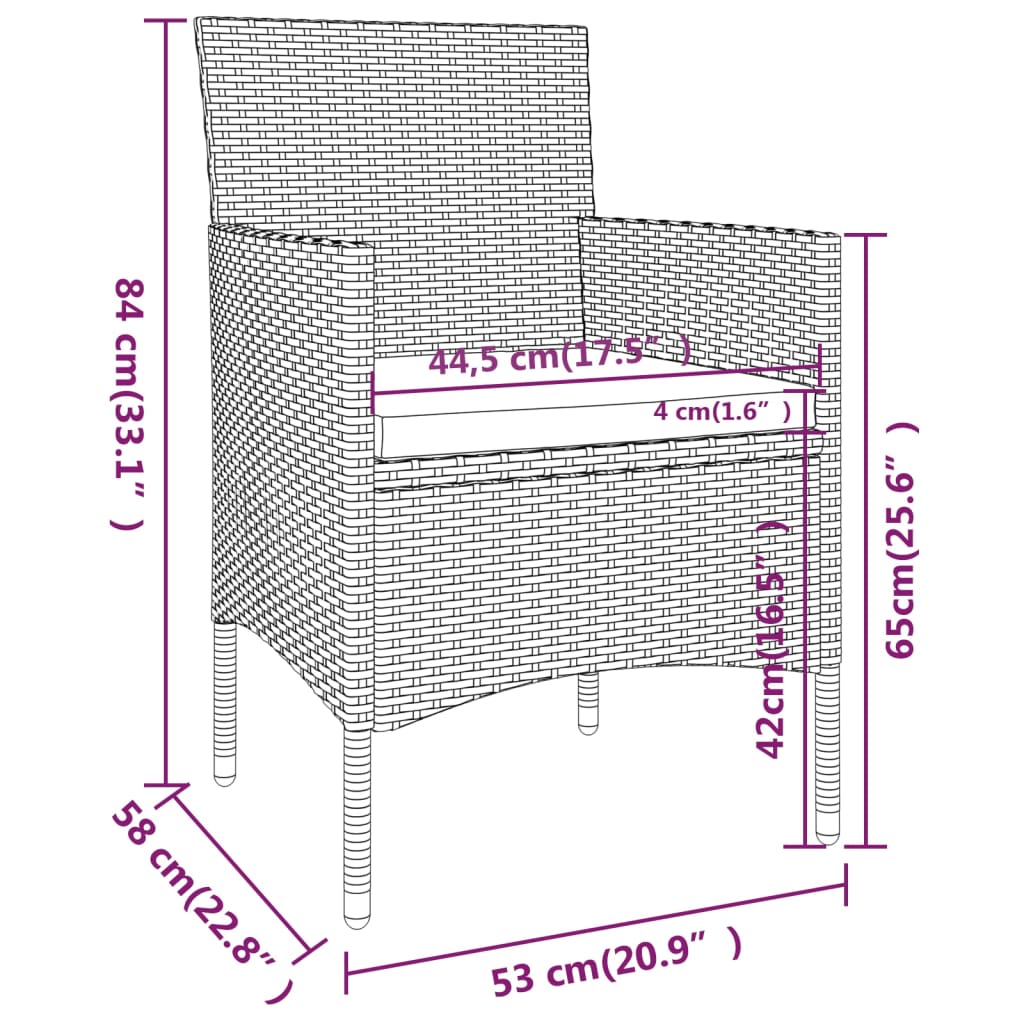 vidaXL 5-delige Tuinset poly rattan grijs