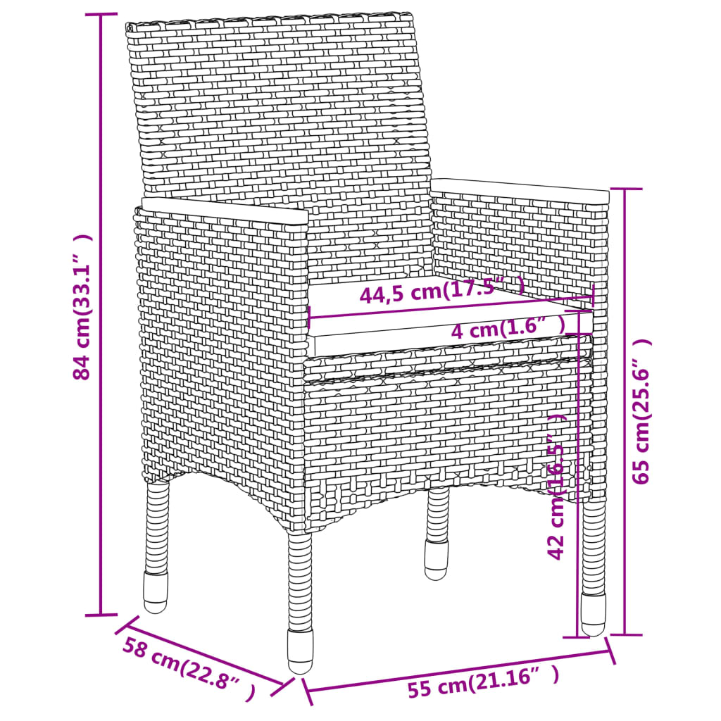 vidaXL 5-delige Tuinset poly rattan zwart