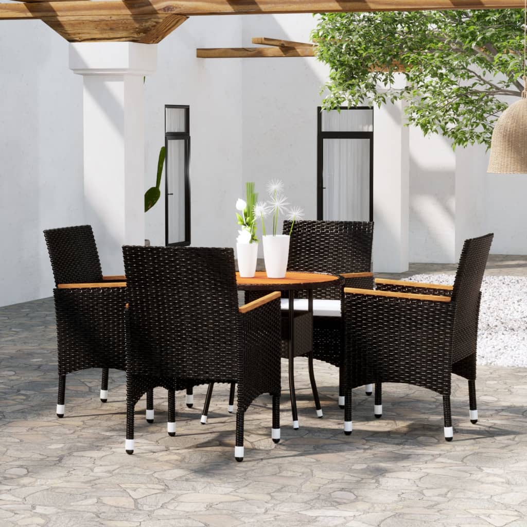 vidaXL 5-delige Tuinset poly rattan zwart