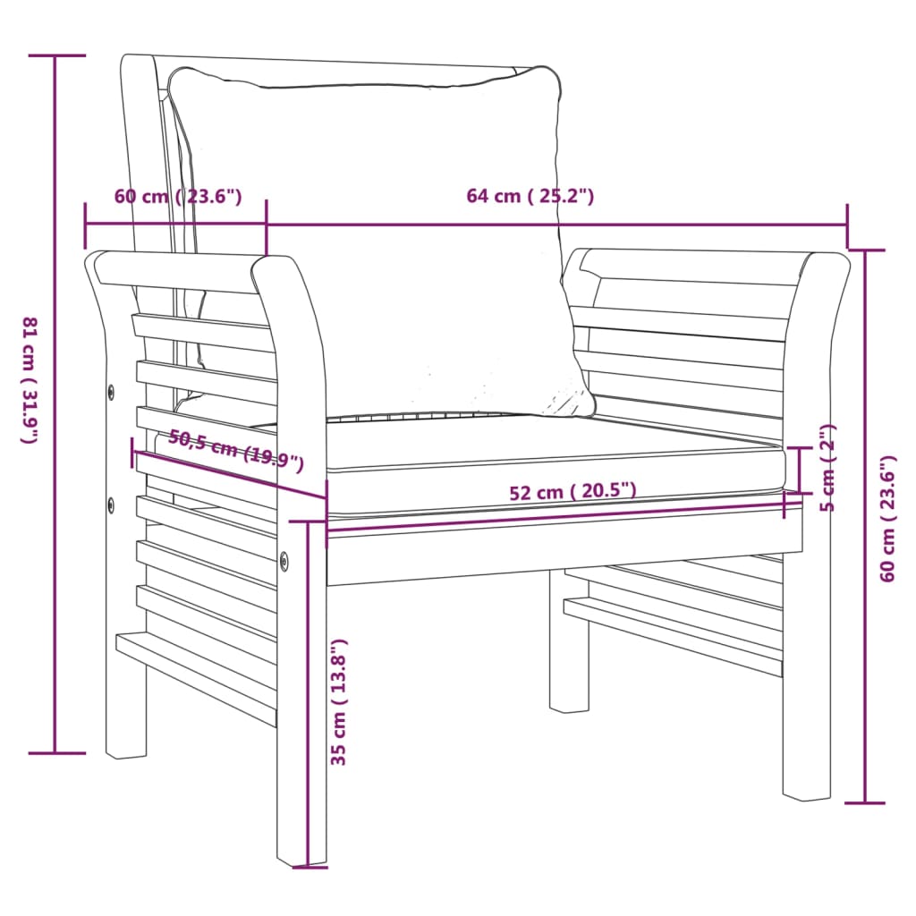 vidaXL 4-delige Loungeset met kussens massief acaciahout