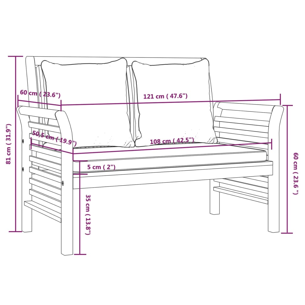 vidaXL 4-delige Loungeset met kussens massief acaciahout