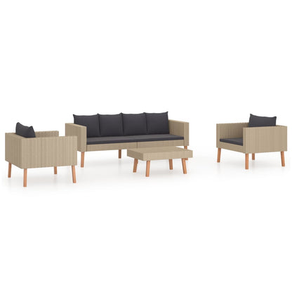 vidaXL 4-delige Loungeset met kussens poly rattan beige