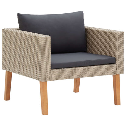 vidaXL 4-delige Loungeset met kussens poly rattan beige