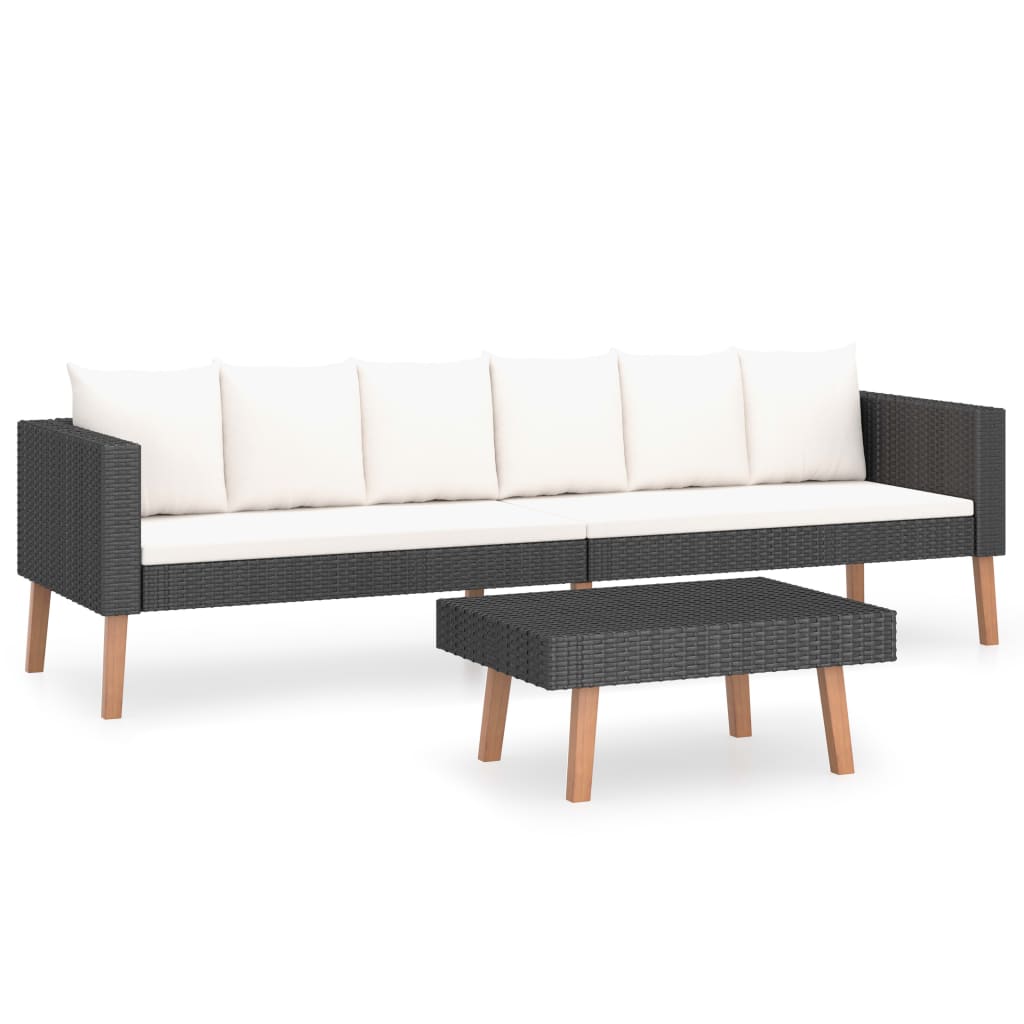 vidaXL 2-delige Loungeset met kussens poly rattan zwart