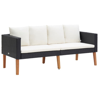 vidaXL 3-delige Loungeset met kussens poly rattan zwart