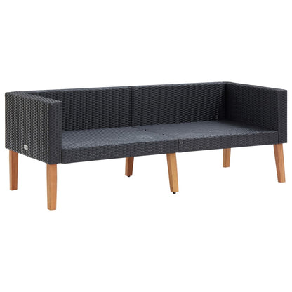 vidaXL 3-delige Loungeset met kussens poly rattan zwart