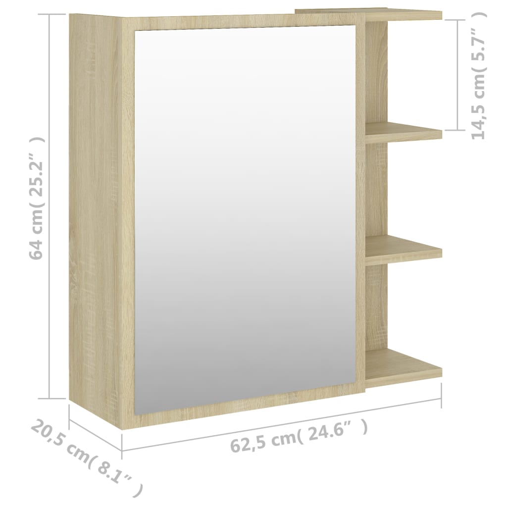 vidaXL Badkamerspiegelkast 62,5x20,5x64 cm bewerkt hout sonoma eiken