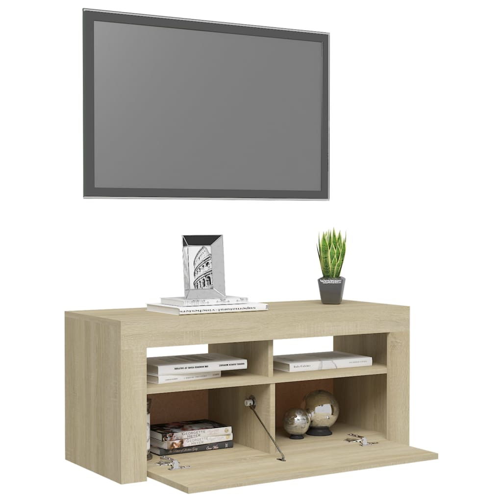 vidaXL Tv-meubel met LED-verlichting 90x35x40 cm sonoma eikenkleurig