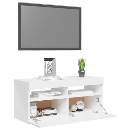 vidaXL Tv-meubel met LED-verlichting 90x35x40 cm hoogglans wit