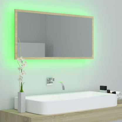 vidaXL Badkamerspiegel LED 90x8,5x37 cm acryl sonoma eikenkleurig