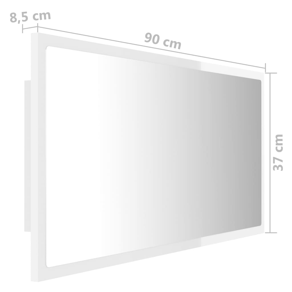 vidaXL Badkamerspiegel LED 90x8,5x37 cm acryl hoogglans wit