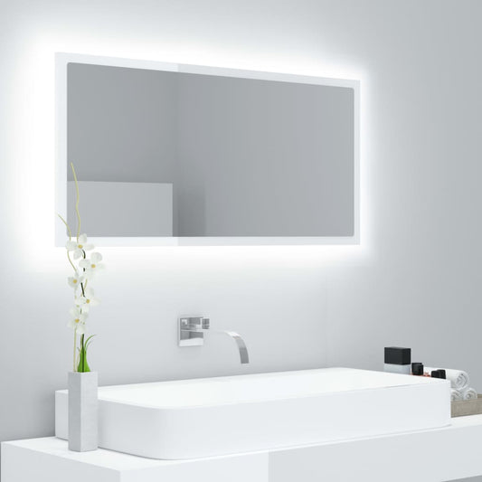 vidaXL Badkamerspiegel LED 90x8,5x37 cm acryl hoogglans wit