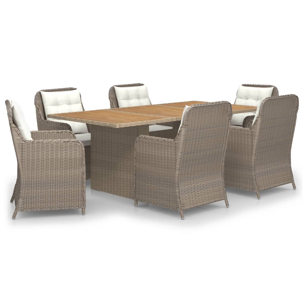 vidaXL 7-delige Tuinset poly rattan bruin