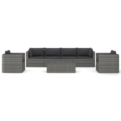 vidaXL 7-delige Loungeset met kussens poly rattan grijs