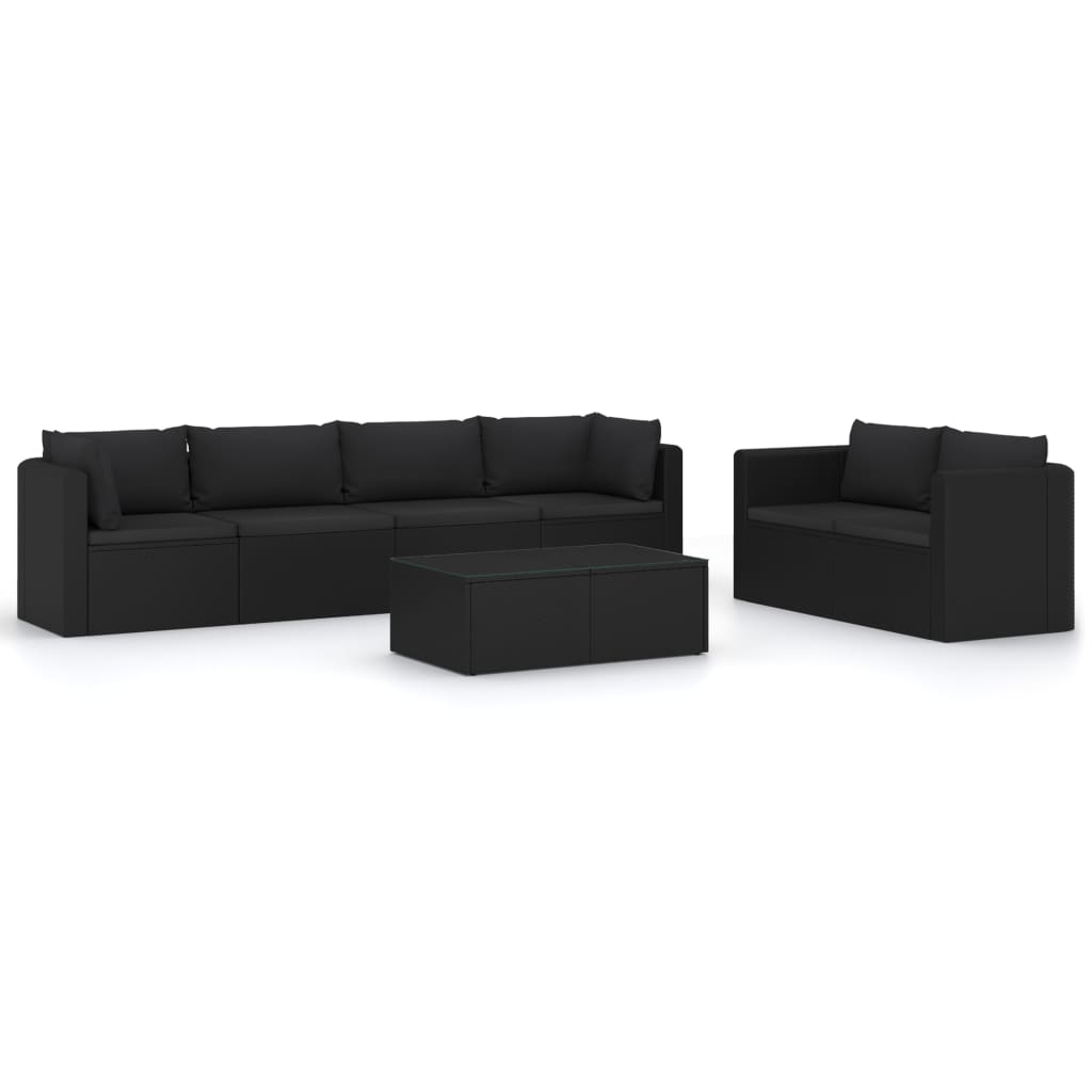 vidaXL 7-delige Loungeset met kussens poly rattan zwart