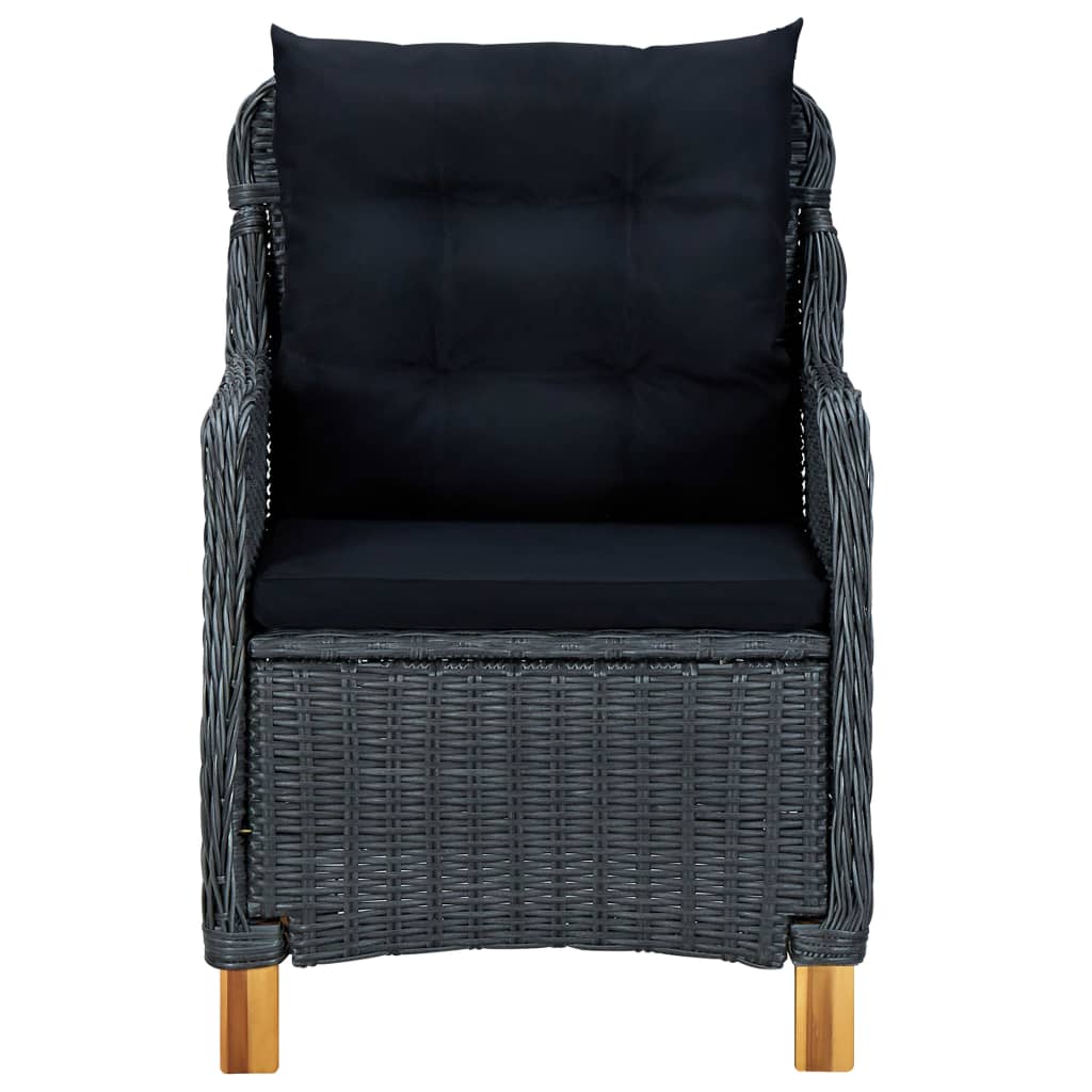 vidaXL 3-delige Loungeset met kussens poly rattan donkergrijs