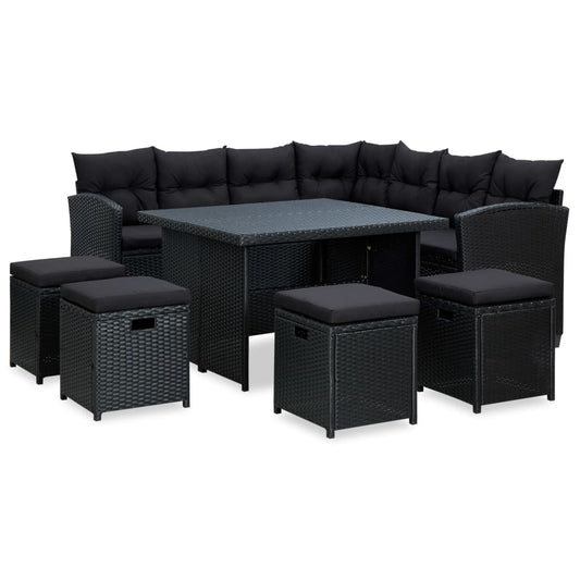 vidaXL 6-delige Loungeset met kussens poly rattan zwart