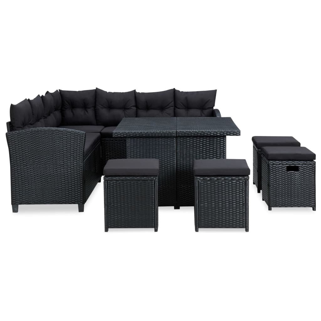 vidaXL 6-delige Loungeset met kussens poly rattan zwart