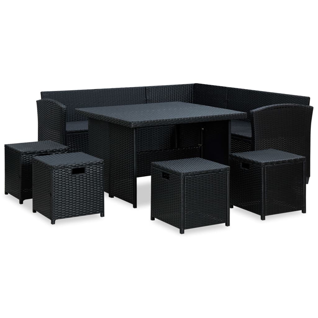 vidaXL 6-delige Loungeset met kussens poly rattan zwart