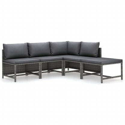 vidaXL 5-delige Loungeset met kussens poly rattan grijs