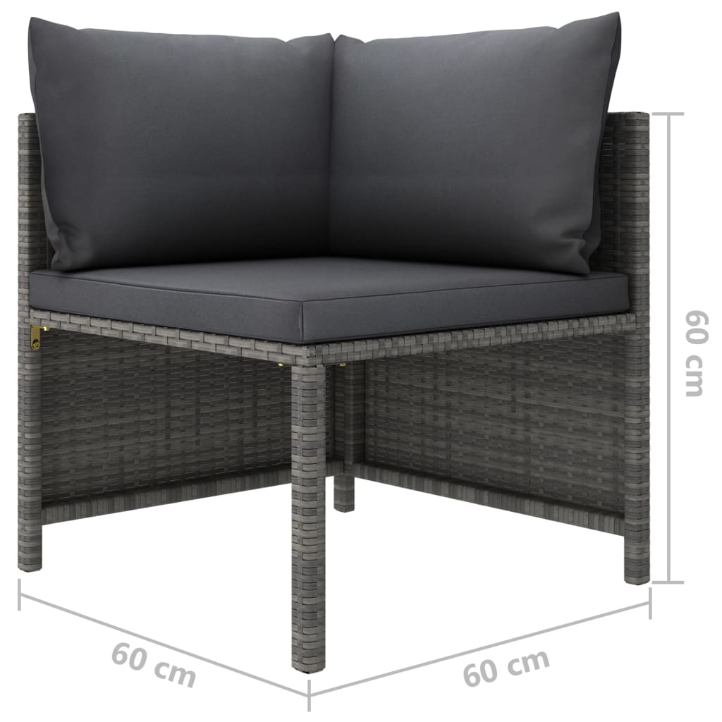 vidaXL 5-delige Loungeset met kussens poly rattan grijs