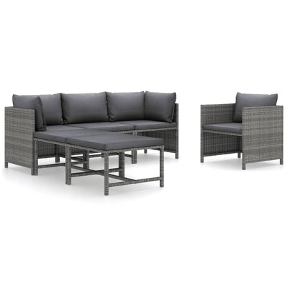 vidaXL 6-delige Loungeset met kussens poly rattan grijs