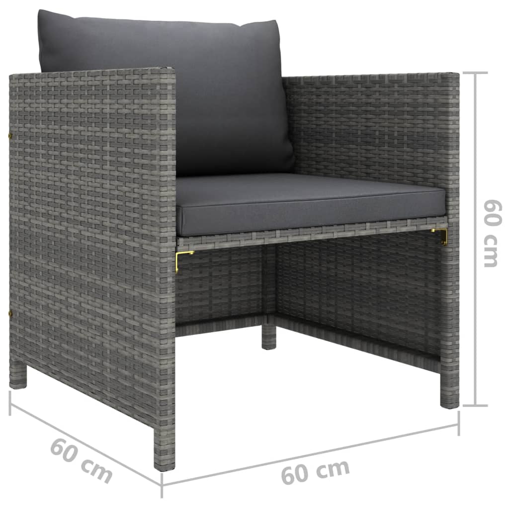 vidaXL 6-delige Loungeset met kussens poly rattan grijs