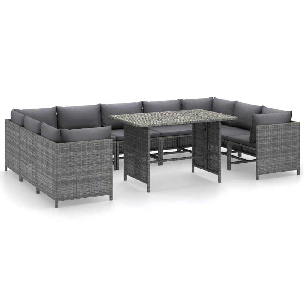 vidaXL 10-delige Loungeset met kussens poly rattan grijs