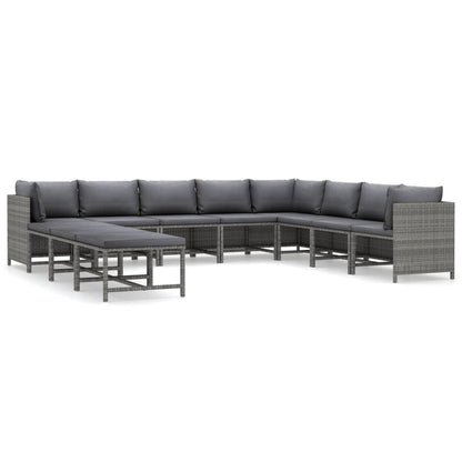 vidaXL 11-delige Loungeset met kussens poly rattan grijs