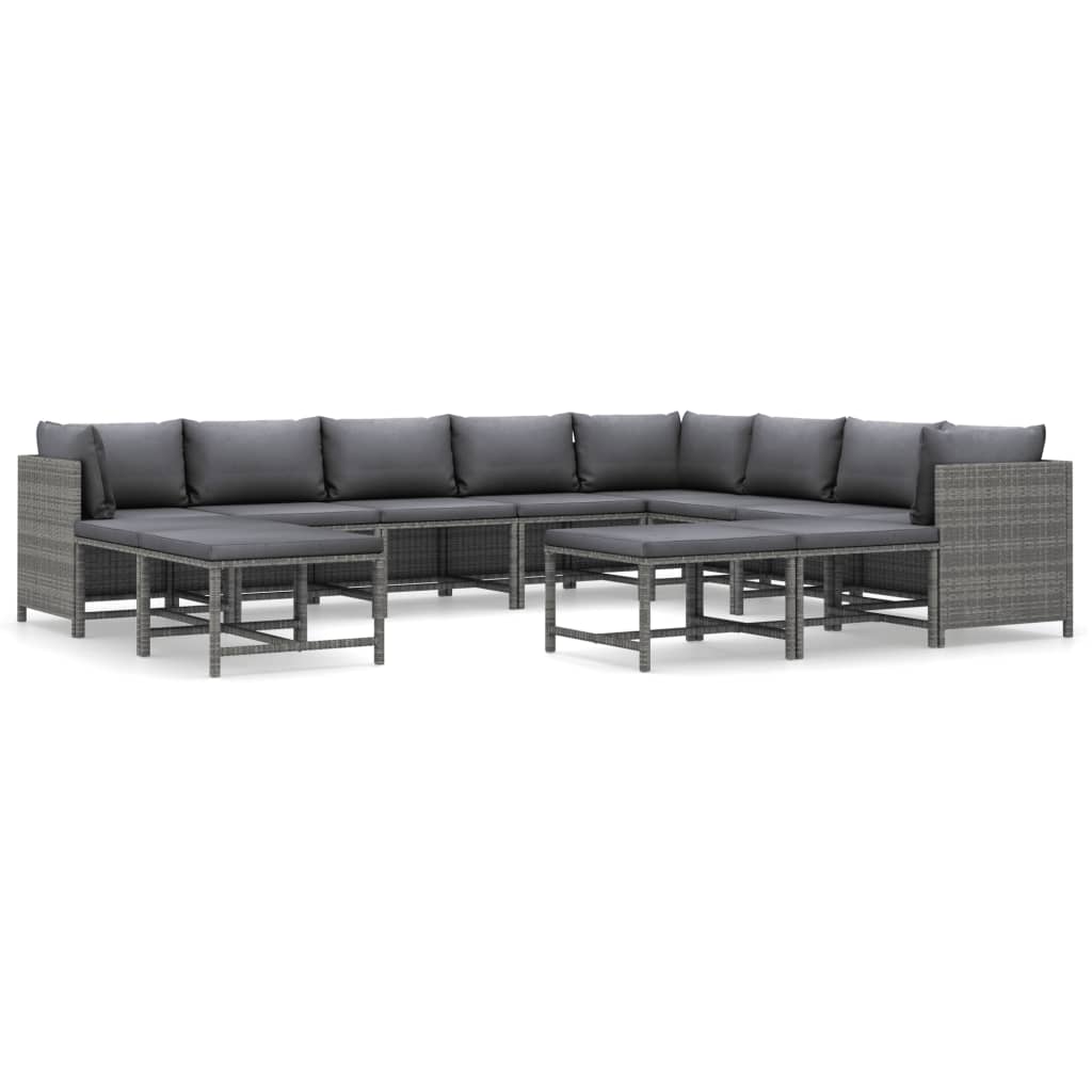 vidaXL 12-delige Loungeset met kussens poly rattan grijs