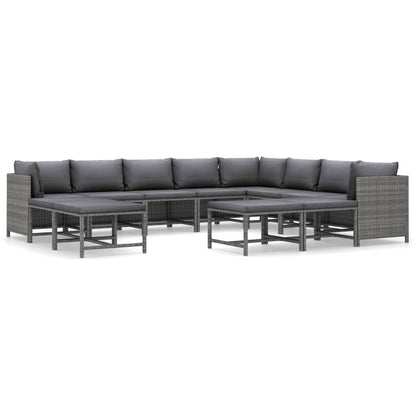 vidaXL 12-delige Loungeset met kussens poly rattan grijs