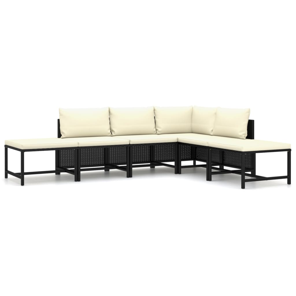 vidaXL 6-delige Loungeset met kussens poly rattan zwart